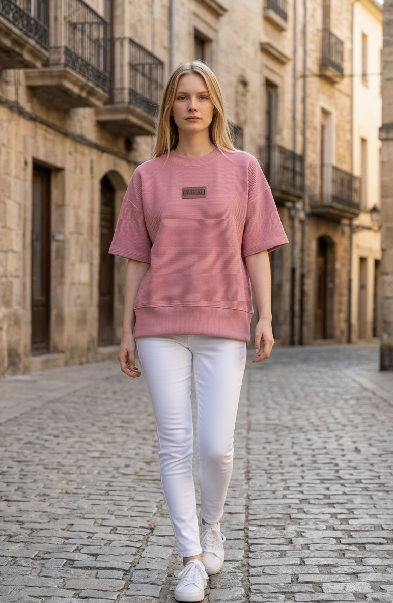 BALTIC SOUL Faux Leather Patch Pink Top Blouse