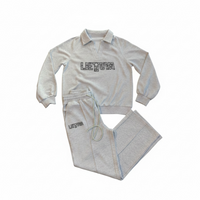 LIETUVA Polo Collar V-Neck Sweatshirt and Sweatpants Set