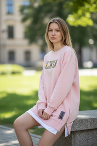 LTU Oversized Zipper Slit Sweatshirt Mini Dress