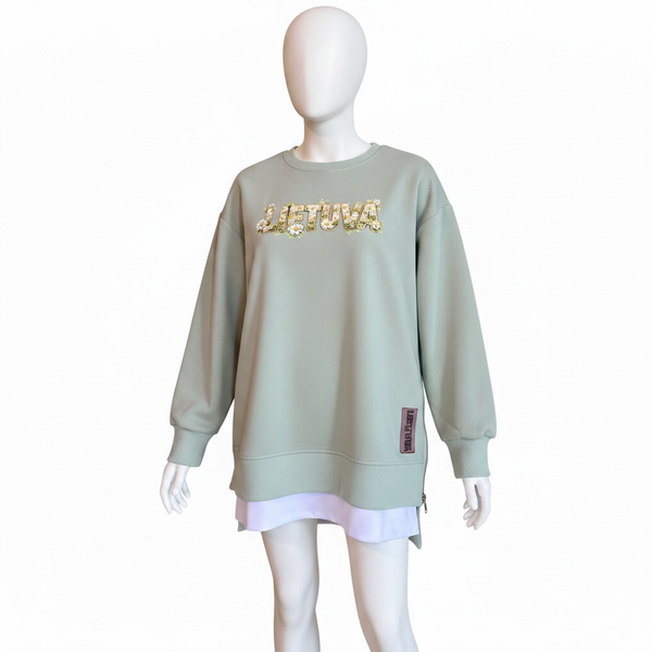 LIETUVA Chamomile Oversized Zipper Slit Sweatshirt Mini Dress