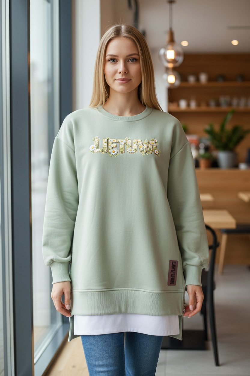 LIETUVA Chamomile Oversized Zipper Slit Sweatshirt Mini Dress
