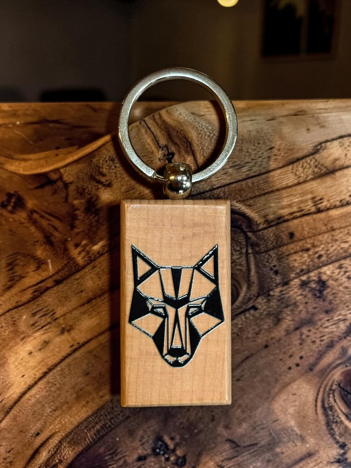 IRON WOLF Wooden Keychain