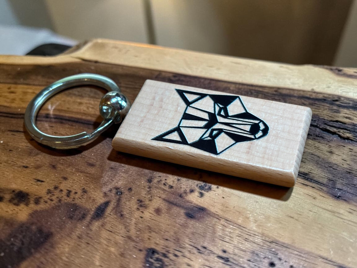 IRON WOLF Wooden Keychain